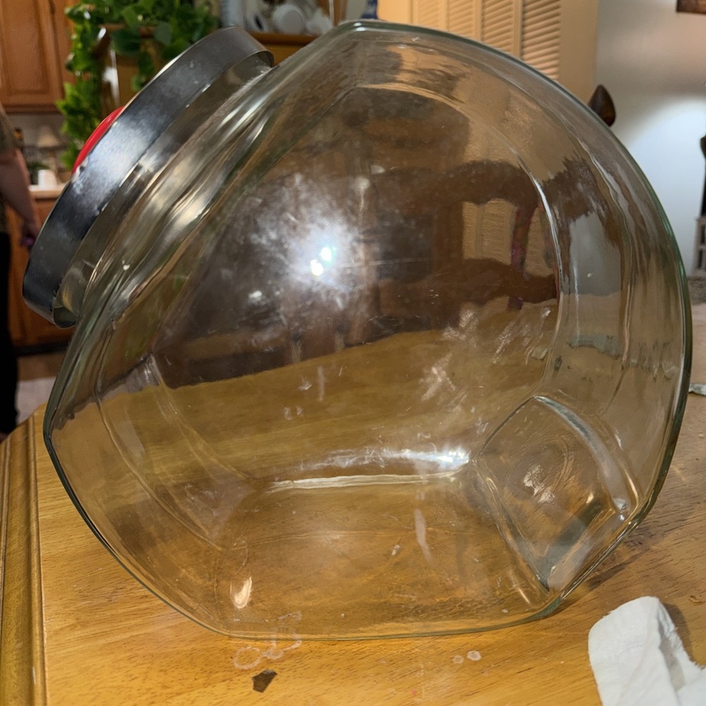 Antique General Store Slant Candy Jar With  Lid Thick Heavy Glass Vintage